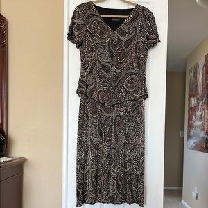 Connected Apparel Brown & Beige Paisley Midi Dress sz 10